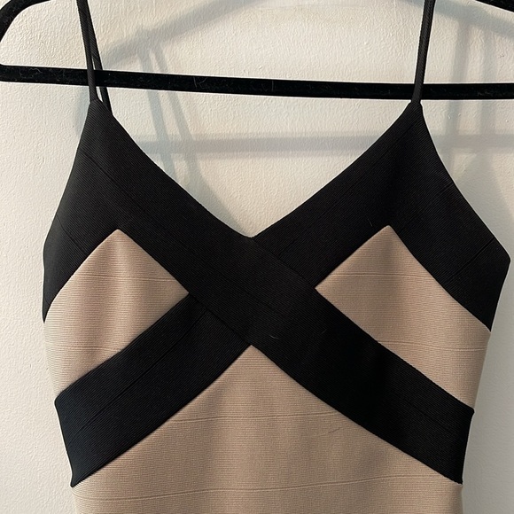Nude and Black midi Formal dress banded Small - Picture 2 of 4